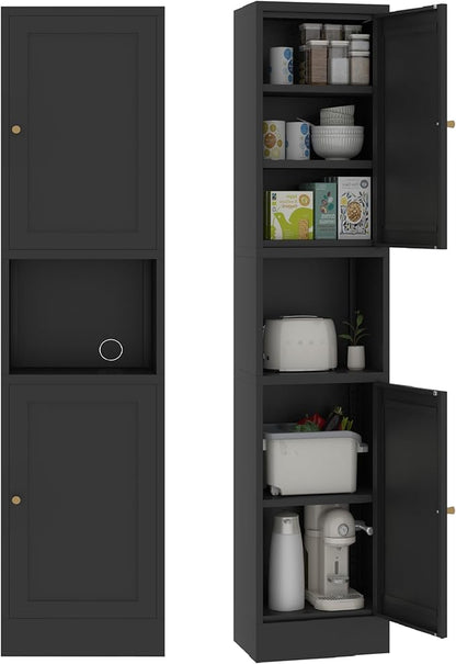 Tall Narrow Storage Cabinet - 67" Slim Bathroom Organizer with 3 Adjustable Shelves, 2 Doors (Left/Right Opening),Metal Floor Cabinet for Small Spaces, Bathroom & Kitchen (Metal, Black)