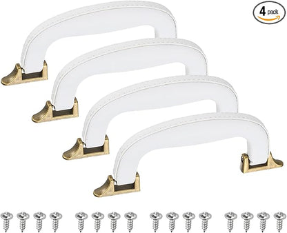 uxcell 4 Pcs PU Leather Luggage Handle, 0.9" Hole Distance Vintage U-Shape Replacement Strap Handle for Travel Handbag Guitar Musical Box Gift Boxes, White/Bronze