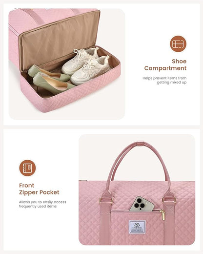 LOVEVOOK Convertible Garment Bag for Travel with Shoe Pouch, Carry On Garment Duffel Bag with Toiletry Bag, 2 in 1 Hanging Suitcase Suit Bag, Waterproof Weekender Bag for Women Travel, Wedding, Pink