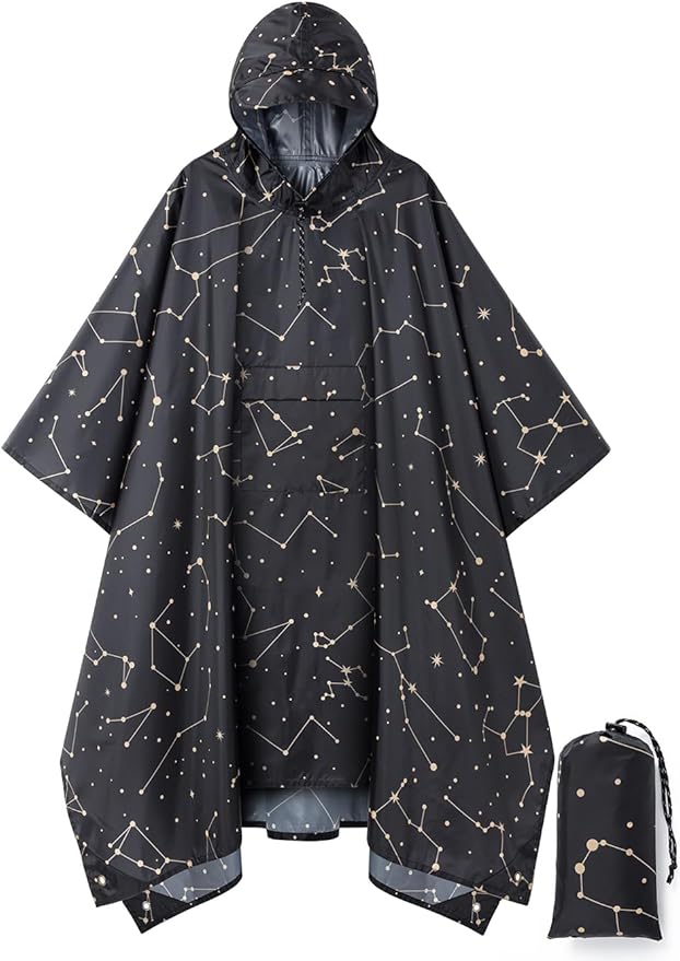 Hooded Rain Poncho for Adult, Waterproof Lightweight Raincoat for Hiking Camping