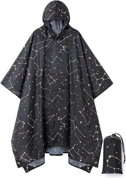 Hooded Rain Poncho for Adult, Waterproof Lightweight Raincoat for Hiking Camping