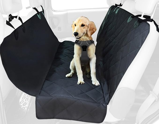 Best Pet Supplies Water Resistant Back Seat Cover for Dogs with Protective Pouch | Nonslip Backseat Protector for Cars, SUVs & Trucks (Black), 58 * 54, CS210-BK
