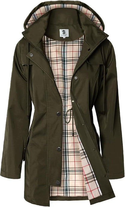 SaphiRose Women's Long Hooded Rain Jacket Outdoor Raincoat Windbreaker