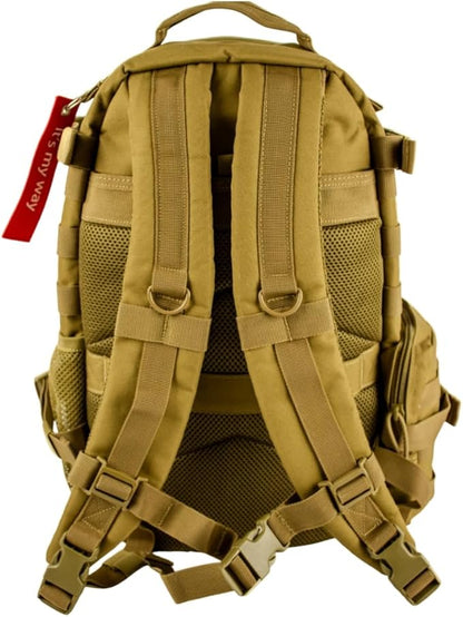 25 L Tactical Backpack: durable military-style backpack with MOLLE system for daily carry, travel, gym, hiking, hunting, camping, and outdoor sports. (COYOTE BROWN)