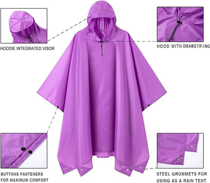 Hooded Rain Poncho for Adult, Waterproof Lightweight Raincoat for Hiking Camping