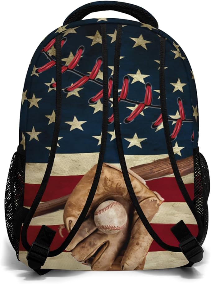 American Flag Baseball Print Backpack, Laptop Backpack with Multiple Pockets for Adult Hiking Travel Work 17 Inch