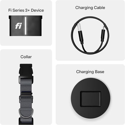 New Fi Series 3+ Smart Dog Tracker Collar [12 Month Membership Included] GPS Tracker for Dogs with Health & Behavior Monitoring, Escape Alerts, Waterproof, LED, Apple Watch Compatible (Gray, Large)