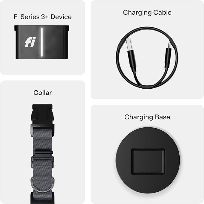 New Fi Series 3+ Smart Dog Tracker Collar [6 Month Membership Included] GPS Tracker for Dogs with Health & Behavior Monitoring, Escape Alerts, Waterproof, LED, Apple Watch Compatible (Gray, Small)
