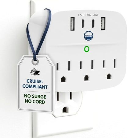 Cruise Approved Non Surge Power Strip [2 USBC, 2 USB, 3 AC] - Cruise Essentials for Carnival, Celebrity, Princess, Norwegian, MSC & Major Cruise Lines