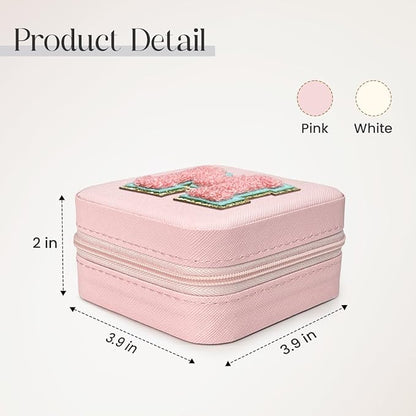 SANDJEST Personalized Jewelry Box, Pink Travel Jewelry Box with Initial M, Small Monogrammed Jewelry Case Organizer for Girls Women Teen Kids, Mini Travel Essentials Gifts for Birthday Christmas