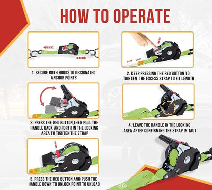 Mytee Products 8 Pack Retractable Ratchet Tie Down Straps w/S Hook - 1,500lb Break Strength Self Retracting Ratchet Straps for Haul Motorcycles, ATVs, Bikes, Trailer Tie-Down