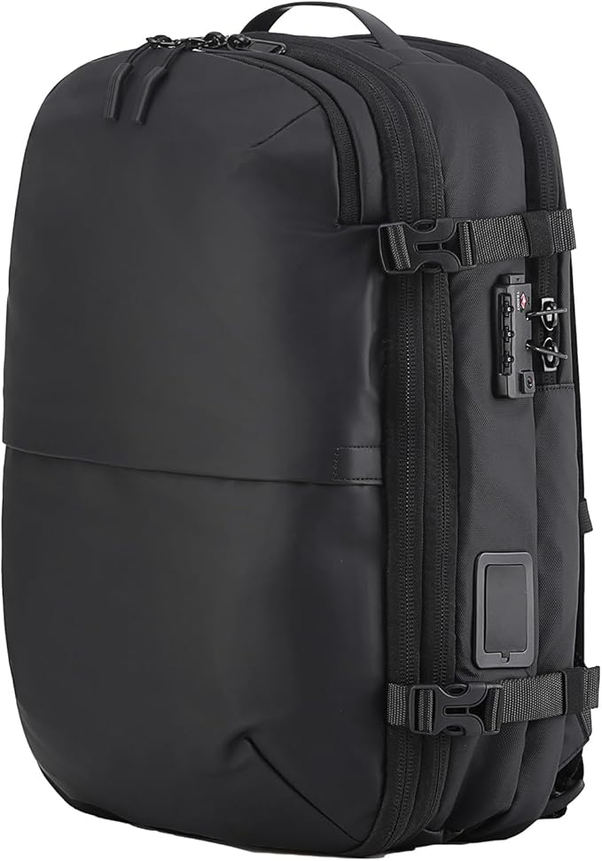 LIGHTGO] Travel-friendly Vacuum Packing Backpack with Built-in Air Pump, Portable Compression Cube, TSA-approved Lock, and Waterproof for College Students and Family Trips.