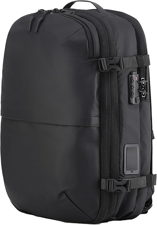 LIGHTGO] Travel-friendly Vacuum Packing Backpack with Built-in Air Pump, Portable Compression Cube, TSA-approved Lock, and Waterproof for College Students and Family Trips.