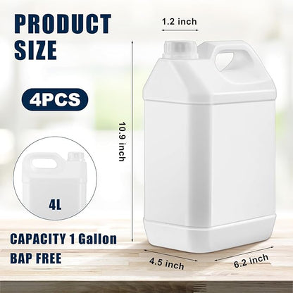 Hoolerry 4 Pack 1 Gallon Plastic Jug with Child Resistant Lid Jugs with Ergonomic Handle Reusable Storage Containers, HDPE Construction for Residential or Commercial Use