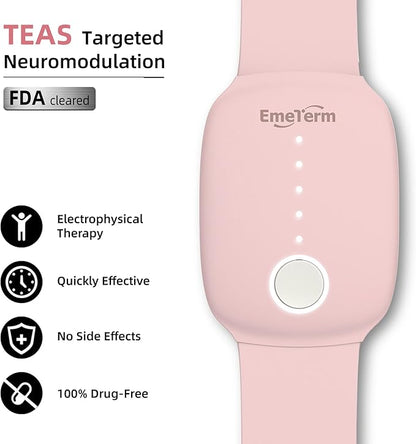 EmeTerm Fashion Pink Anti-Nausea Wristband Relieve Morning Motion Travel Sickness Rechargeable Drug Free Bands without Side Effects - Extra 2pack Conductive Gel