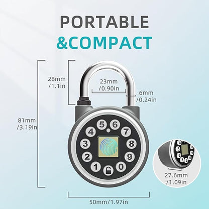 SFW Fingerprint Padlock,Bluetooth Pad Locks with Code, Water Resistant Smart Padlocks with Mobile App.Suitable for Gyms, Sports Facilities, Bicycles, Schools, Luggage and Lockers (Silver)