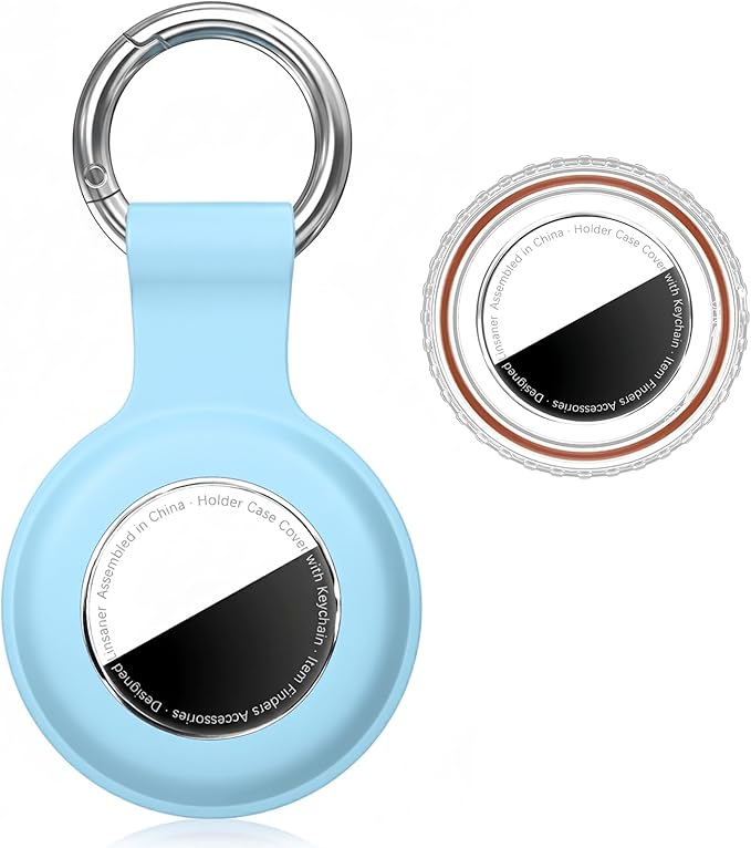 Waterproof for AirTag Holder Case Keychain for Air Tag Key Ring [PC+Silicone] Compatible with AirTags, Tags Chain for GPS Item Finders Accessories, for Pets, Kids, Luggages, Light Blue