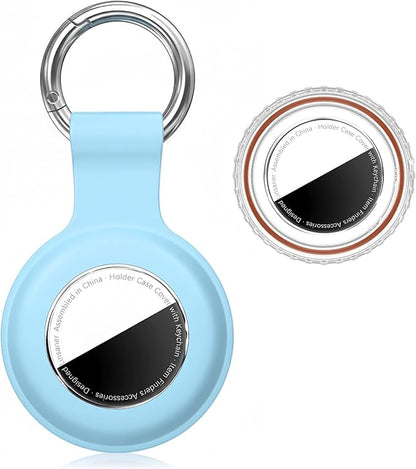 Waterproof for AirTag Holder Case Keychain for Air Tag Key Ring [PC+Silicone] Compatible with AirTags, Tags Chain for GPS Item Finders Accessories, for Pets, Kids, Luggages, Light Blue