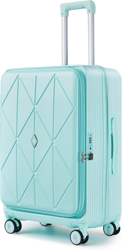 Merax 100% PC Hard Shell Luggage Set, 3 Piece Lightweight TSA Lock Spinner Suitcase with Front Pocket, Airline Approved, Mint Green, 20/24/28 Inch