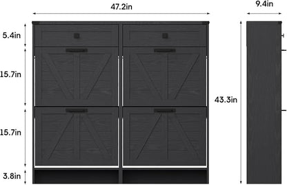 Shoe Cabinet with 4 Flip Drawers & 2 Drawers,Farmhouse Shoe Storage Cabinet for Entryway,Slim Freestanding Organizer Rack for Front Door Entrance,Black