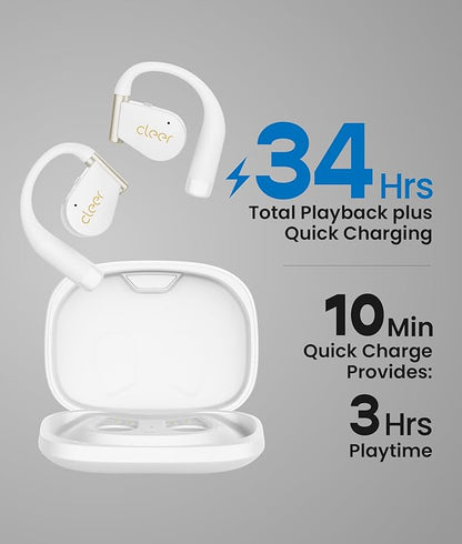 Cleer ARC 4 Plus Open Ear Earbuds,True Wireless Bluetooth Earphones with Dolby Audio and Head Tracking, Earhook Earbuds with 34H Playtime, IPX7 Waterproof Sports Headphones for Workout, EQ, White