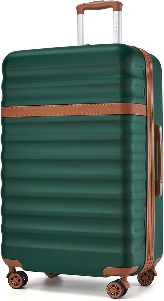 Kono Expandable 28 Inch Large Checked Luggage: ABS+PC Hardside Trolley Travel Case - Hard Shell Suitcase with TSA Lock,Green