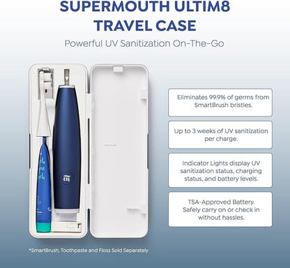 SuperMouth® Ultim8 Travel SmartCase™ - Compact Carrying Case for the SmartBrush™ - Portable UV Sanitizer - Travel-Friendly Oral Care Organizer for Toothbrush, Toothpaste & Floss - Sapphire Blue