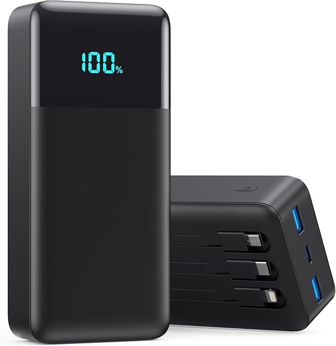 Portable Charger 60800mAh Power Bank with 3 Built in Cables,25W PD QC4.0 Fast Charging USB C Battery Pack,6 Outputs 2 Inputs LCD Display Portable Phone Charger for iPhone 16/15/14/13,Google,Android