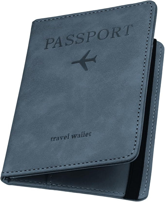 ILIYAH-Passport Cover-Passport Holder Travel Wallet-RFID Blocking Passport Case Travel Accessories Card Holder Wallet Unisex Travel Gifts(Greyish Blue)