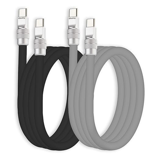 chubbycable Couple Chubby 2-Pack 240W USB C Cable Extra Thick Silicone Fast Charging Cable Compatible with iPhone 17-15 Series iPad Galaxy Series, Black+Gray, Type-C to Type-C, 4.9FT
