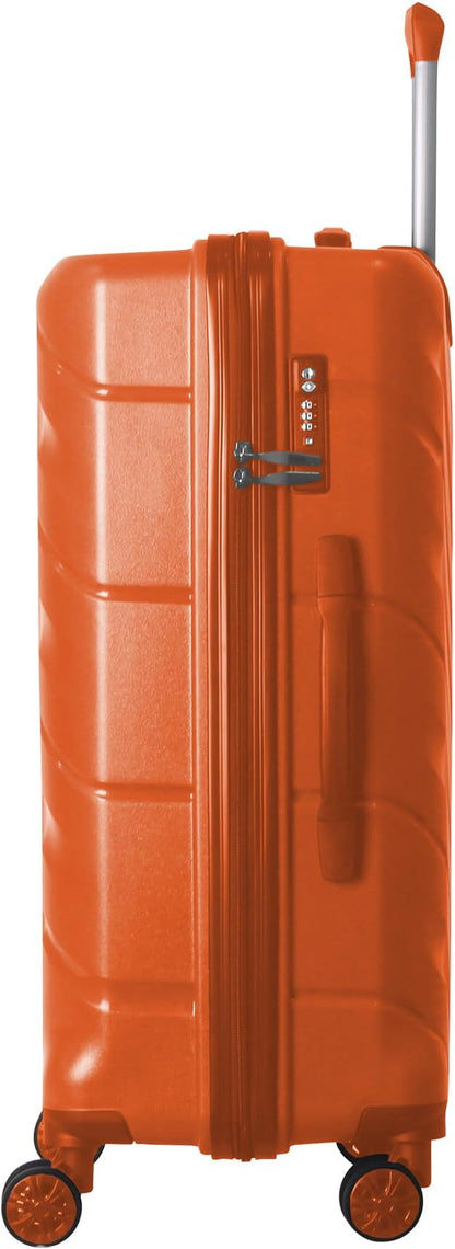 3-Piece Luggage Sets (20", 24", 28"), Suitcase with Wheels, Hardside Suitcase With Four Spinner Wheels and Scratch-Resistant Surface (PP hardshell, Orange)