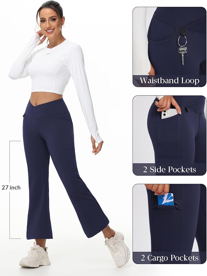 baleaf Women's Fleece Lined Pants Winter Thermal Water Resistant Crossover Flare Leggings Warm Bootcut Hiking Outdoor