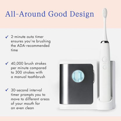 Vanity Planet Elements Ultrasonic Electric Toothbrush - Charcoal - Advanced Oral Care with UV Sanitizing Charger Base with 3 Replacement Heads - 99.9% Effective Keeping Your Teeth Clean (Charcoal)