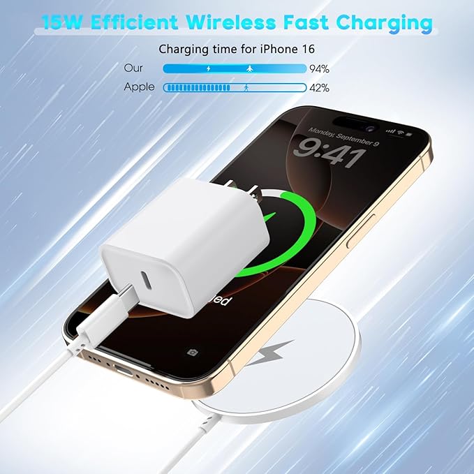 [Apple MFi Certified]Magnetic Wireless Charger for iPhone 17 16 15,10FT Fast Mag Safe Wireless Charging Pad with 20W USBC Charging Block for iPhone 17/Air/16 Pro Max/16 Pro/15/14/13/12,AirPods 3/Pro 2