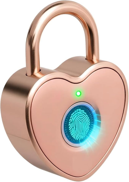 Heart Shaped Fingerprint Padlock, Small Smart Padlock for Gym Locker, Backpack, School, Mailbox, Travel Suitcase (Rose Gold)