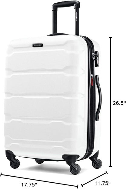 Samsonite Omni PC Hardside Expandable Luggage with Spinner Wheels, Checked-Medium 24-Inch, White