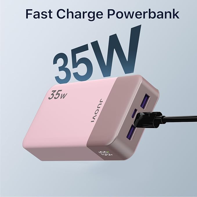 J2651 Portable Charger, 35W 20000mAh USB C in & Out Power Bank, Battery Pack with QC4.0+PD3.0 35W High-Speed Charging for Bluetooth Earbud, Mobile Phone, Tablet (Pink)
