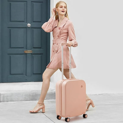 mixi Carry on Luggage, 20'' Suitcase Spinner Wheels Luggage Hardshell Lightweight Rolling Suitcases PC with Cover & TSA Lock for Business Travel, Pink