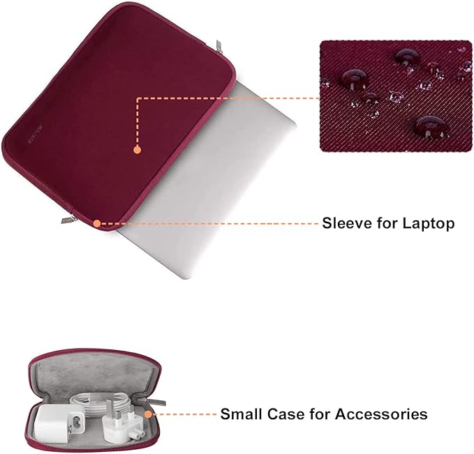 MOSISO Laptop Case 13.3 inch, 13-13.3 inch Laptop Sleeve Bag Compatible with MacBook Air/Pro 13/Pro 14 M5 M4 M3 M2 M1, HP Dell ASUS Lenovo, Neoprene Computer Sleeve Bag with Small Case, Wine Red