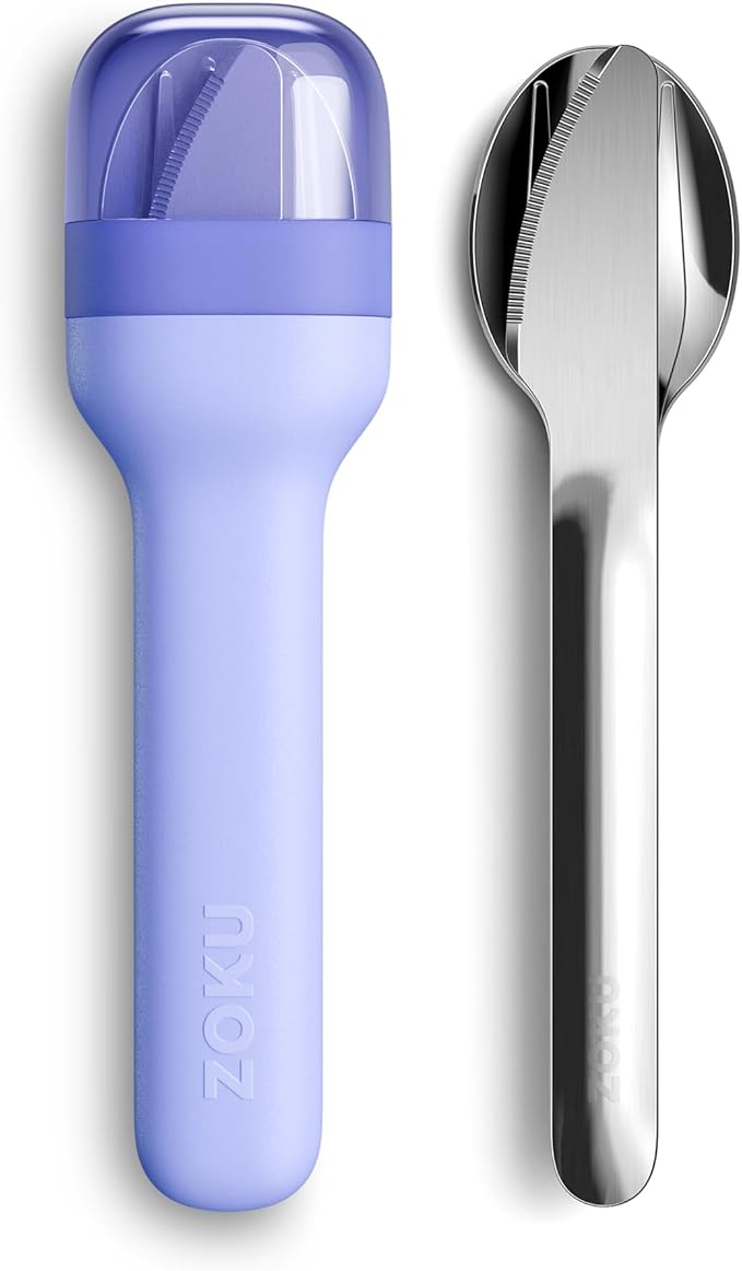 ZOKU Pocket Utensil Set, Blue - Stainless Steel Fork, Knife, and Spoon Nest in Case - Portable Design for Travel, School, Work, Picnics, Camping and Outdoor Home Use