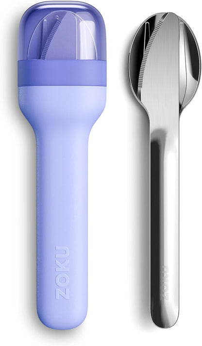 ZOKU Pocket Utensil Set, Blue - Stainless Steel Fork, Knife, and Spoon Nest in Case - Portable Design for Travel, School, Work, Picnics, Camping and Outdoor Home Use