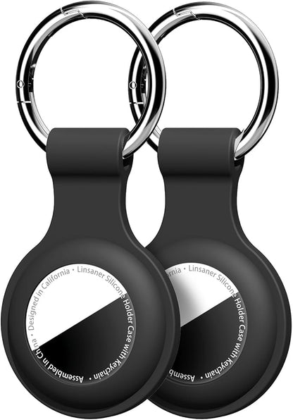 [2 Pack] for AirTag Holder with Keychain, Shockproof Silicone Case for Apple for Air Tag - Protective Cover Durable GPS Tracker Accessories for Keys, Pets, Luggage & Backpacks (Black)