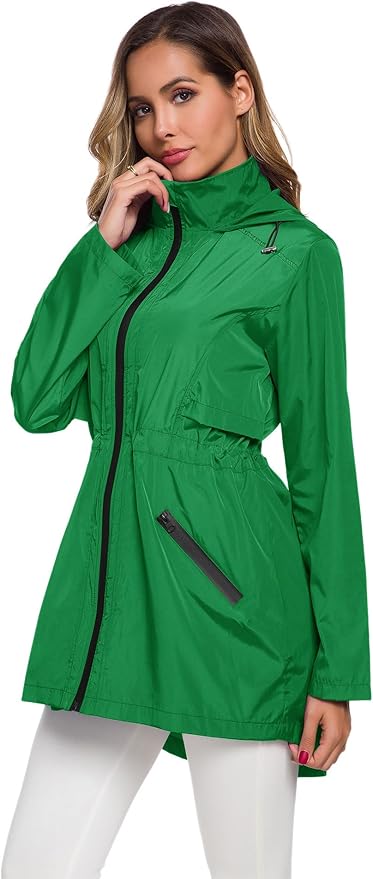 Avoogue Women's Long Raincoat with Hood Outdoor Lightweight Windbreaker Rain Jacket Waterproof