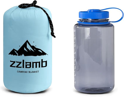 zzlamb Camping Blanket, Compact Lightweight Soft Puffy Blanket Water-Repellent, Packable Warm Quilt Down Alternative Picnic Hiking Backpacking Beach Travel RV Airplane Couch Car