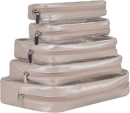 TSA Approved 5-Piece Diaper Bag Organizer Pouch Set Clear Waterproof TPU Kids Toiletry Storage Set Travel Packing Clutch Cube Bags for Baby Nursing