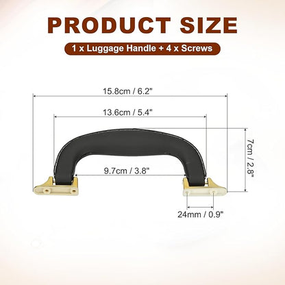 uxcell PU Leather Luggage Handle, 0.9" Hole Distance Vintage U-Shape Replacement Strap Handle for Travel Handbag Guitar Musical Box Gift Boxes, Black/Gold