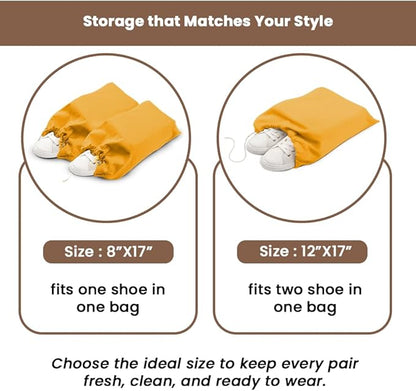 LFH Cotton Rich Shoe Storage Bags with Drawstring, Dustproof Breathable Reusable Organizer, Perfect For Travel, Dorm, Hotel, College, Gym, Easy to Carry, Machine Washable 8"x17" (Pack of 4) - Golden