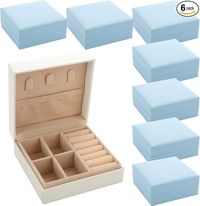 Bridesmaid Proposal Gifts Travel Jewelry Case Jewelry Travel Organizer Small Bachelorette party Jewelry Box Bridesmaid Gift Boxes Mini Storage Organizer Storage Box (6, White&Blue small)