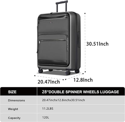 Luggage Sets 2 Piece, Carry On Luggage with Front Pocket & USB Port and 28 Inch Expandable Checked Luggage, Hybrid Soft Front & Hard Shell Suitcases with Spinner Wheels & TSA Lock, Grey