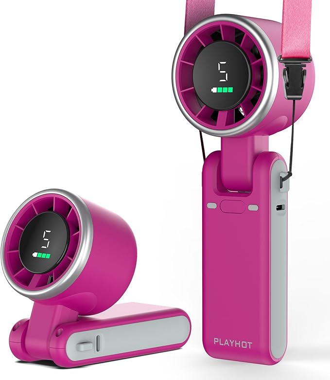 Portable Handheld Turbo Fan, 5-Speed Personal Fans, 5000mAh Rechargeable Fans Up to 12 Hours, Weight only 0.6lb Small Fan, Hand/Neck/Desk Fan 3 IN 1, Beach Vacation Essentials(Magenta)